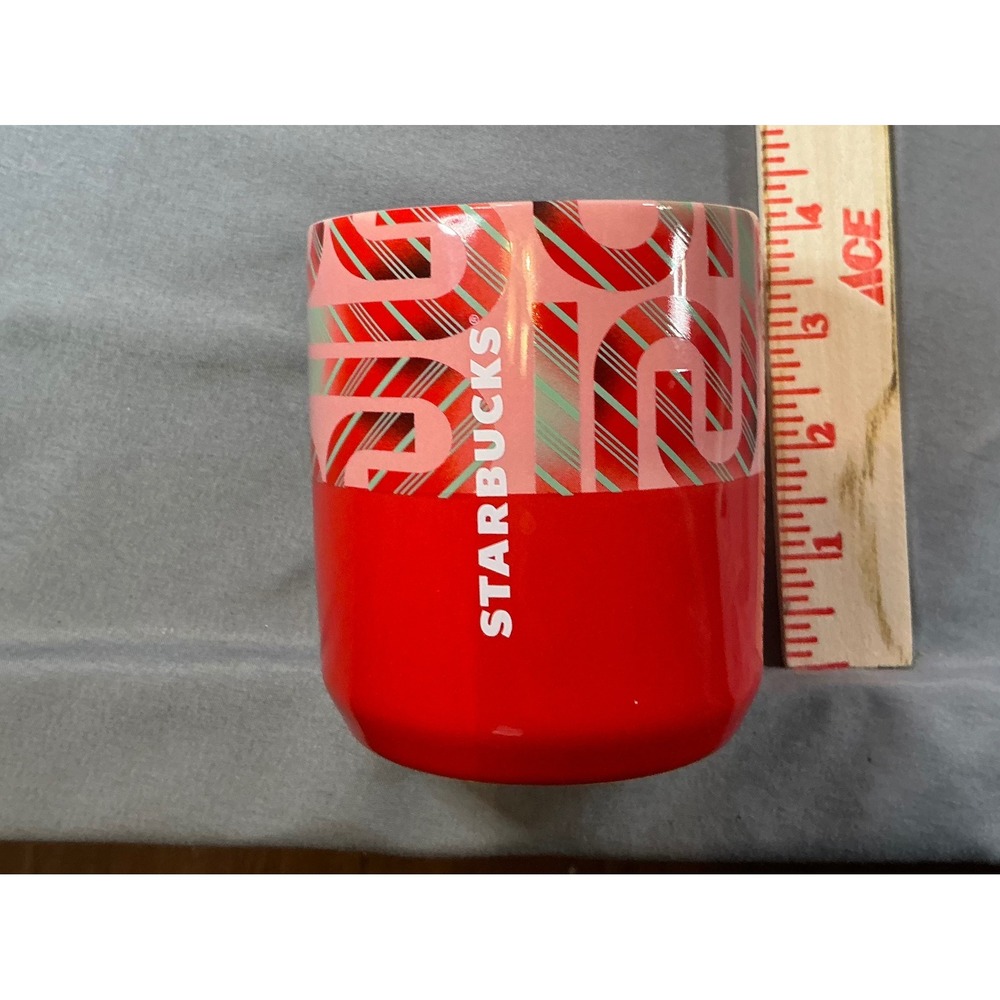 Starbucks 2020 Holiday Candy Cane Stripe Red Pink Ceramic Travel Mug 8oz BUB20